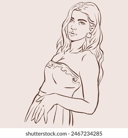 A woman posing vector for card, decoration, illustration