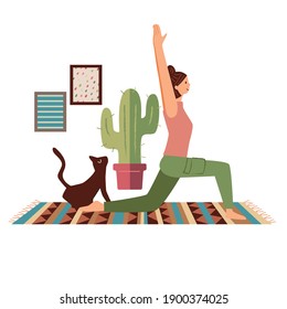 A woman posing Yoga rises her arms