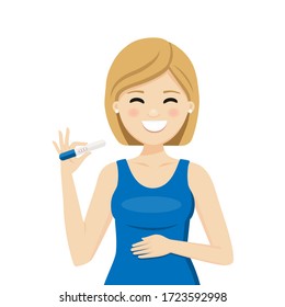 Woman with a positive pregnancy test result. Vector illustration
