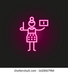 Woman, postcard neon style icon. Simple thin line, outline vector of travel icons for ui and ux, website or mobile application
