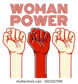 Woman Power. Female political movement. Freedom for Belarus. Women protesters in Belarus. Female hands on white background isolated. Stock Vector Illustration.