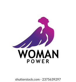 woman power logo, woman logo,  creative logo design, female figure with angel wings, Beauty fairy vector logo template.