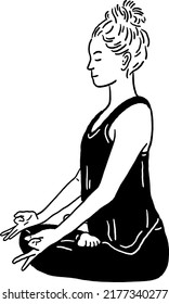 Woman Practice Yoga meditation People Self care Hand drawn line art illustration