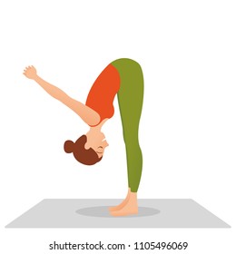woman practices yoga on a white background, isolated