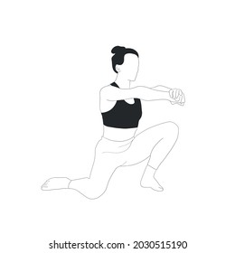 Woman practices yoga pose. Beautiful esoteric woman silhouette practicing asana. Hand drawn Black and white female character isolated on white background. 