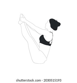 Woman practices yoga pose. Beautiful esoteric woman silhouette practicing asana. Hand drawn Black and white female character isolated on white background. 