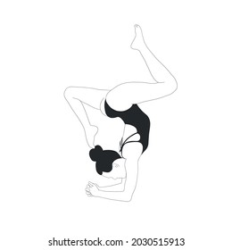 Woman practices yoga pose. Beautiful esoteric woman silhouette practicing asana. Hand drawn Black and white female character isolated on white background. 