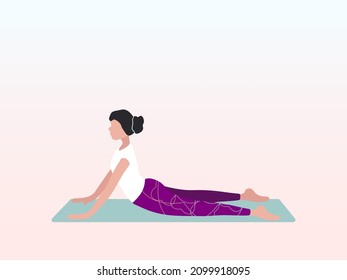 A woman practices yoga in the upward looking dog pose or Urdhva Mukha Svanasana. Can be used for poster, banner, flyer, postcard, website.