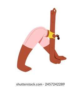 Frau übt Yoga-Workout, steht in Asana, Dreieckspose. Person, die Dehnübungen, körperliche Übungen macht. Das Mädchen ist in Trikonasana-Haltung. Flache isolierte Vektorillustration auf weißem Hintergrund