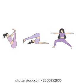 Woman Practicing 3 set Yoga: A Minimalist Stock Illustration