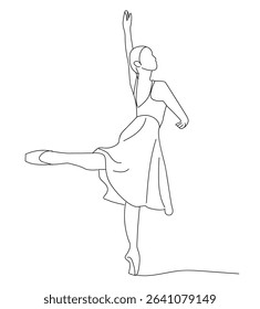 woman practicing ballet. Continuous one line drawing of woman ballet dancer. 