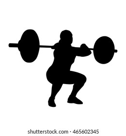 Woman practicing with barbell. Weight-lifting. Bodybuilding. Vector isolated silhouette