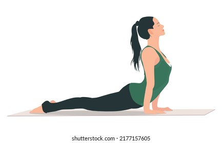 
Woman practicing cobra yoga Yoga on white background. Healthy fitness concept vector illustration.