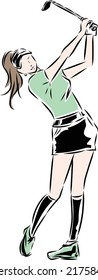 woman practicing golf at a golf course