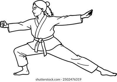 Woman Practicing Karate In Traditional Gi Illustration