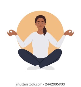 Woman practicing mindfulness meditation. Flat vector illustration isolated on white background