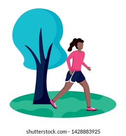woman practicing running activity in the park vector illustration