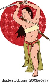 woman practicing samurai vector art vector illustration