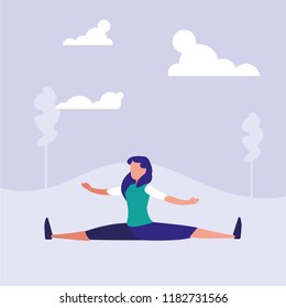 woman practicing stretching in landscape