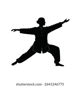 Woman practicing tai chi chuan martial art silhouette.