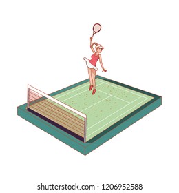 woman practicing tennis in court