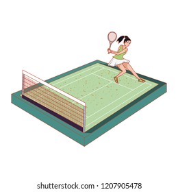 woman practicing tennis in court