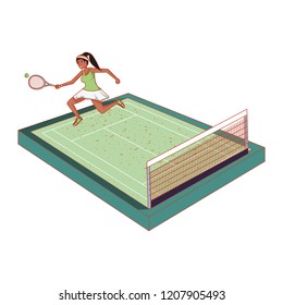 woman practicing tennis in court