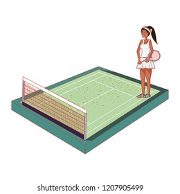 woman practicing tennis in court