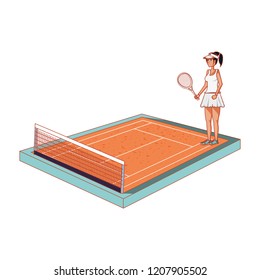 woman practicing tennis in court