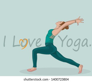 Woman practicing Warrior yoga pose.