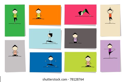 Woman practicing yoga, 10 cards for your design