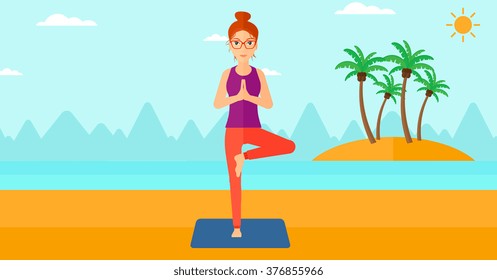 Woman practicing yoga.