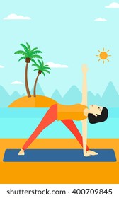 Woman practicing yoga.