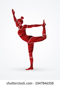 Woman practicing yoga, Yoga action designed using grunge brush graphic vector.