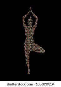 Woman practicing yoga, Yoga action designed using colorful mosaic pattern graphic vector