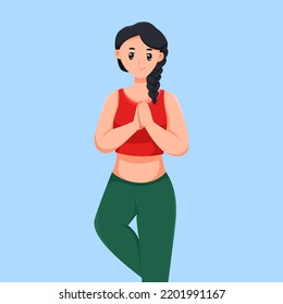 Woman Practicing Yoga Character Design Illustration