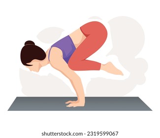 Woman practicing yoga doing bakasana, crane pose.