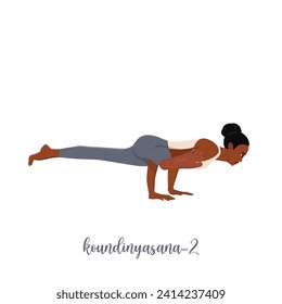 Woman practicing yoga Eka Pada Koundinyasana or Albatross Pose. Flat vector illustration isolated on white background