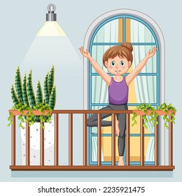 Woman practicing yoga exercise and meditation illustration