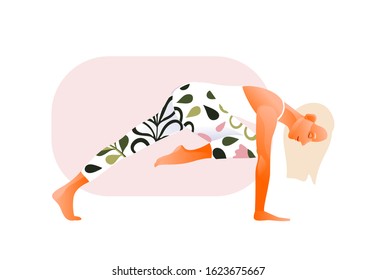 Woman practicing yoga exercise, yoga pose. Cat bothers. Design concept of web page design or mobile website. International Yoga Day. Vector illustration