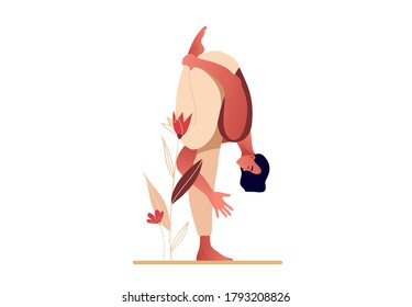 Woman practicing yoga exercise, yoga pose. Design concept of web page design or mobile website. International yoga day Vector illustration