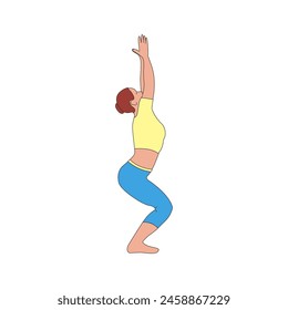 Woman practicing yoga exercise, yoga pose. International Yoga Day. Vector illustration