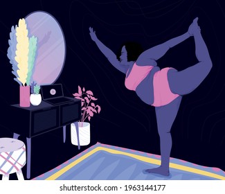 Woman practicing yoga fitness exercise at home vector illustration