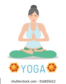 woman Practicing Yoga ,flat, icon, happy woman Practicing Yoga , Yoga set. Yoga exercises. Healthy lifestyle on white background , Vector illustration