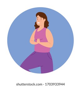 woman practicing yoga in frame circular vector illustration design