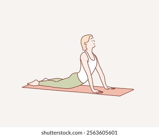 Woman practicing yoga. Hand drawn style vector design illustrations.	