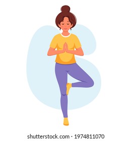 Woman practicing yoga. Healthy lifestyle, relax, meditation. Vector illustration