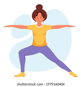 Woman practicing yoga. Healthy lifestyle, relax, meditation. Vector illustration