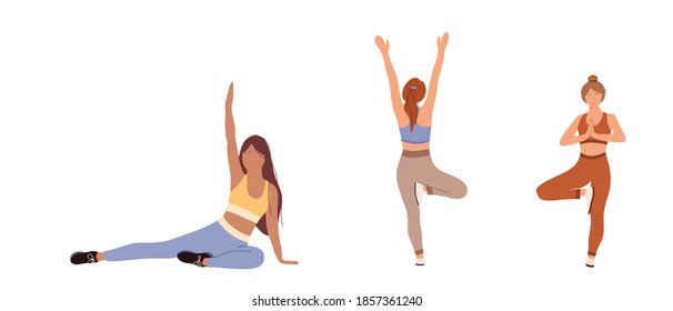 Woman practicing yoga at home. Sitting in asana on yoga mat meditating, lighting candles. Kundalini yoga in white clothes. Girl in yoga pose wearing turban, top and leggings. Trendy flat illustration.