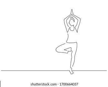 Woman practicing yoga isolated line drawing, vector illustration design. Sport collection.